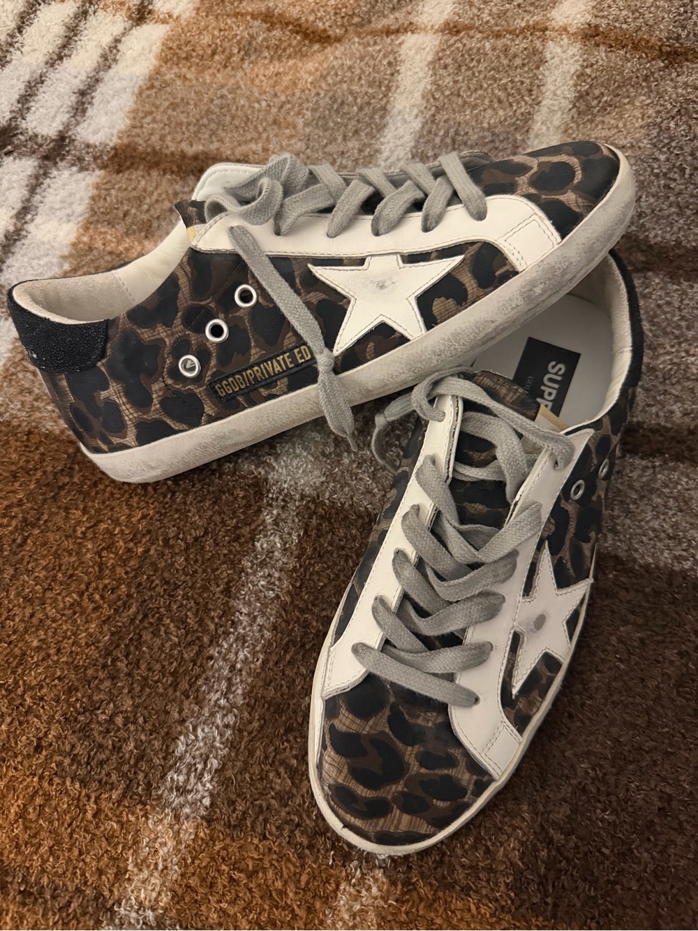 Golden Goose Leopard Print Star Sneakers in Brown, Black & White
